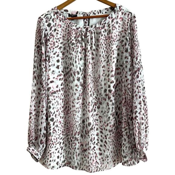 Talbots Leopard Print Metallic Top 2X Gray Pink Blouse Fairy Feminine Dressy - Picture 1 of 11
